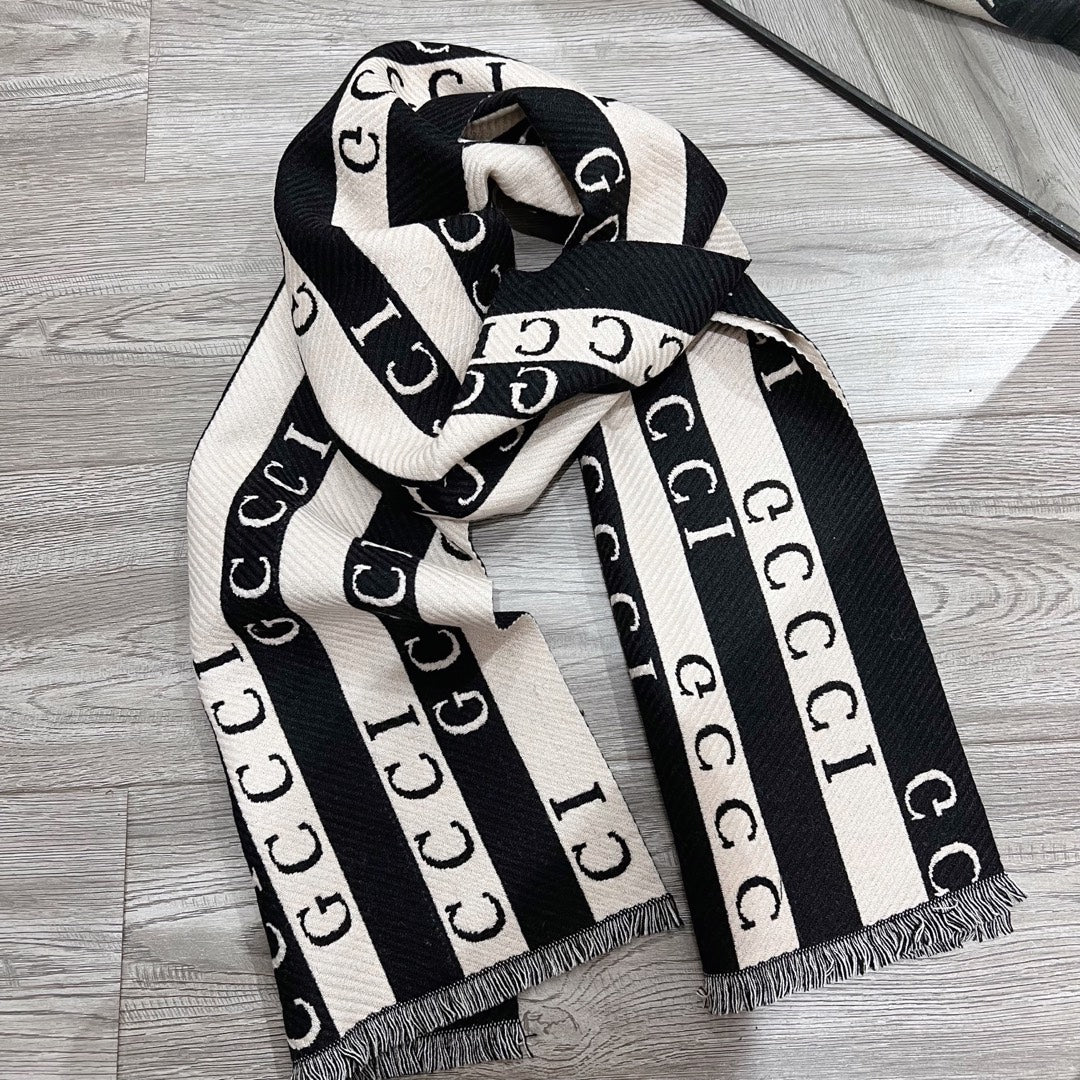 Striped Colorblock Jacquard Letter Scarf mysite