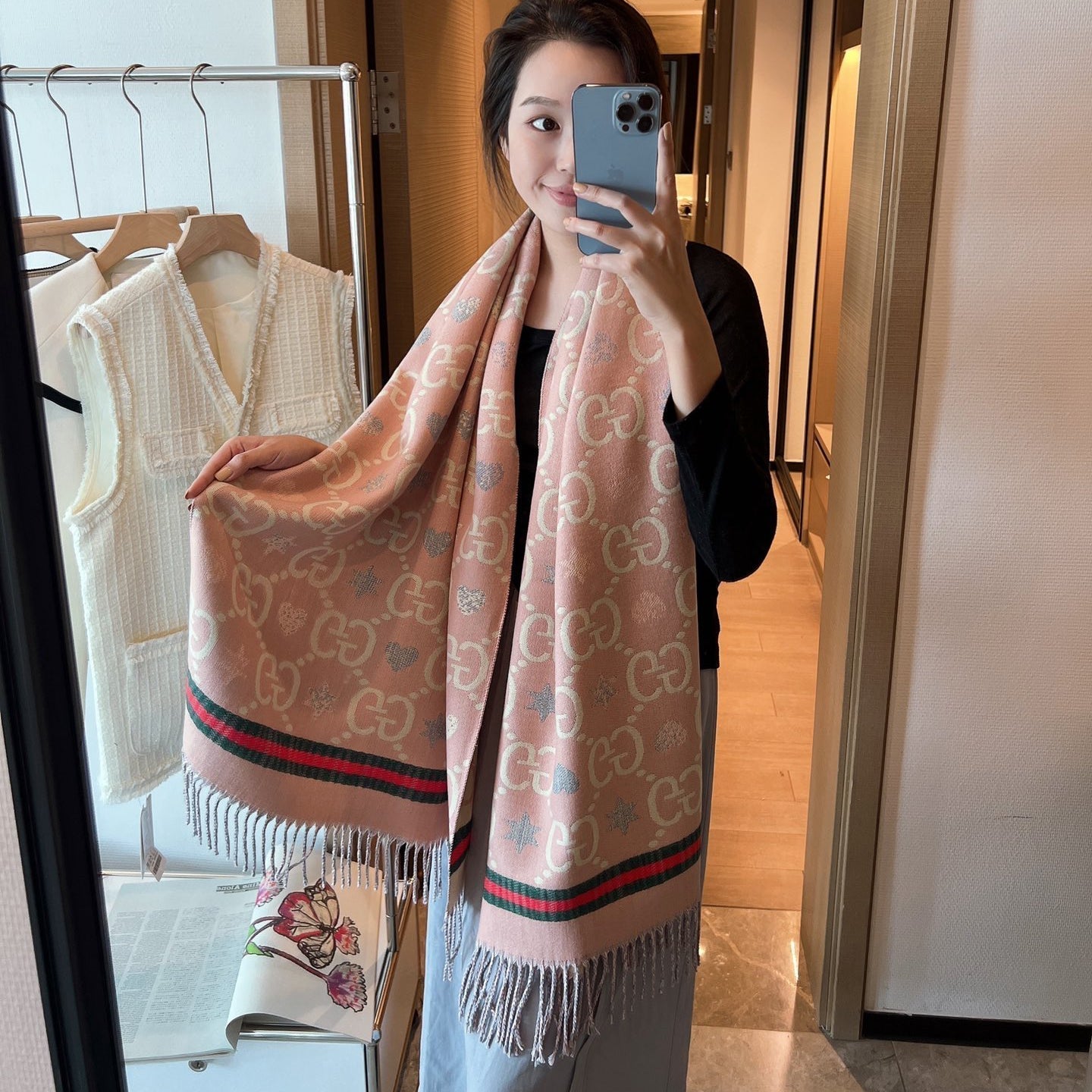 Reversible Cashmere Jacquard Fringe Scarf Shawl mysite