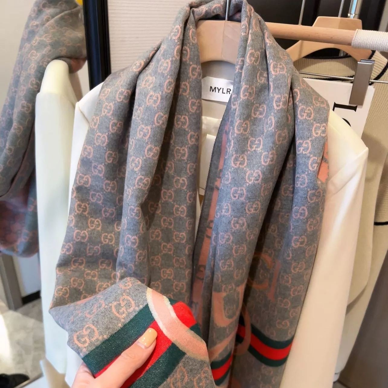 Color Block Logo Jacquard Cashmere Scarf mysite