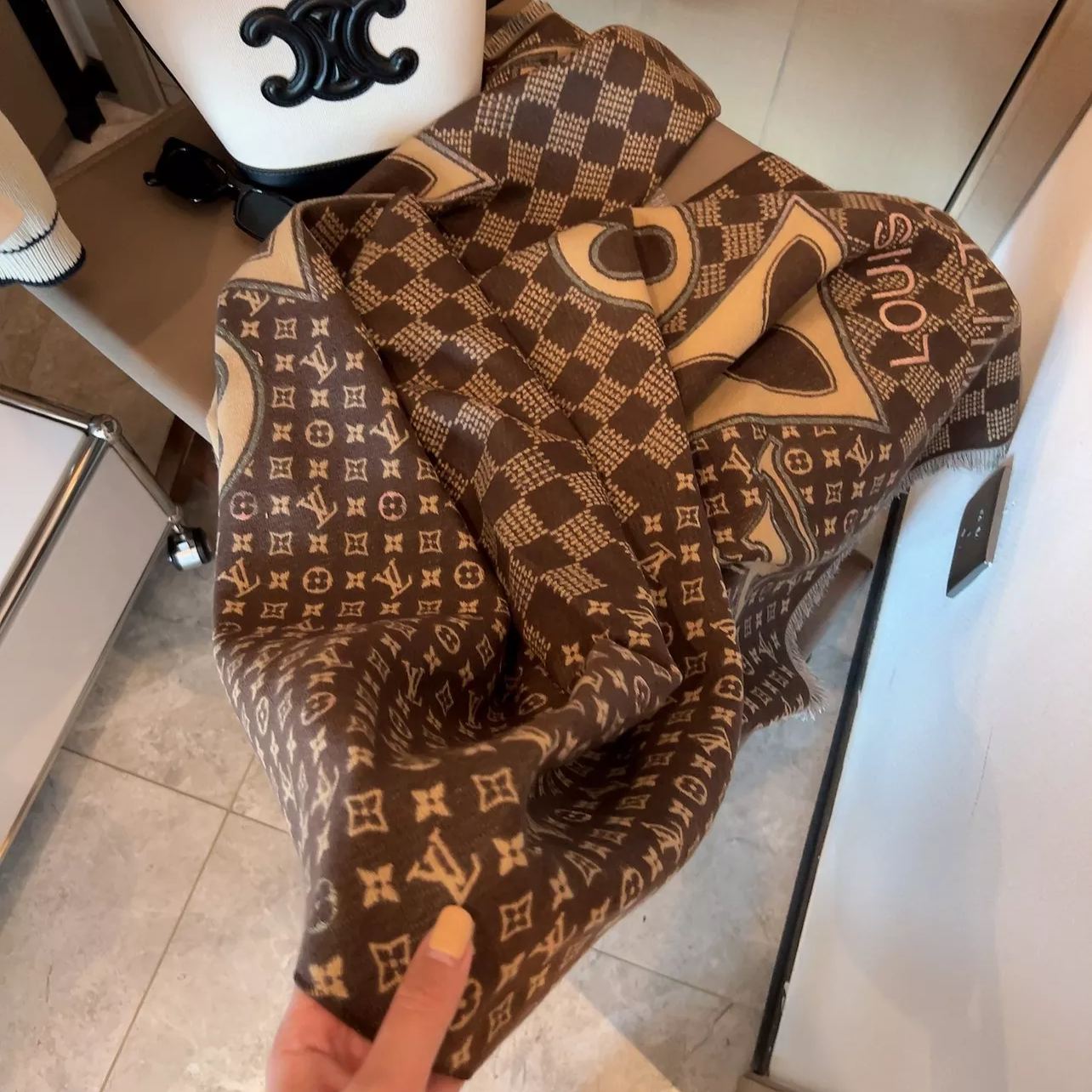 Plaid Panel Monogram Cashmere Scarf Shawl mysite