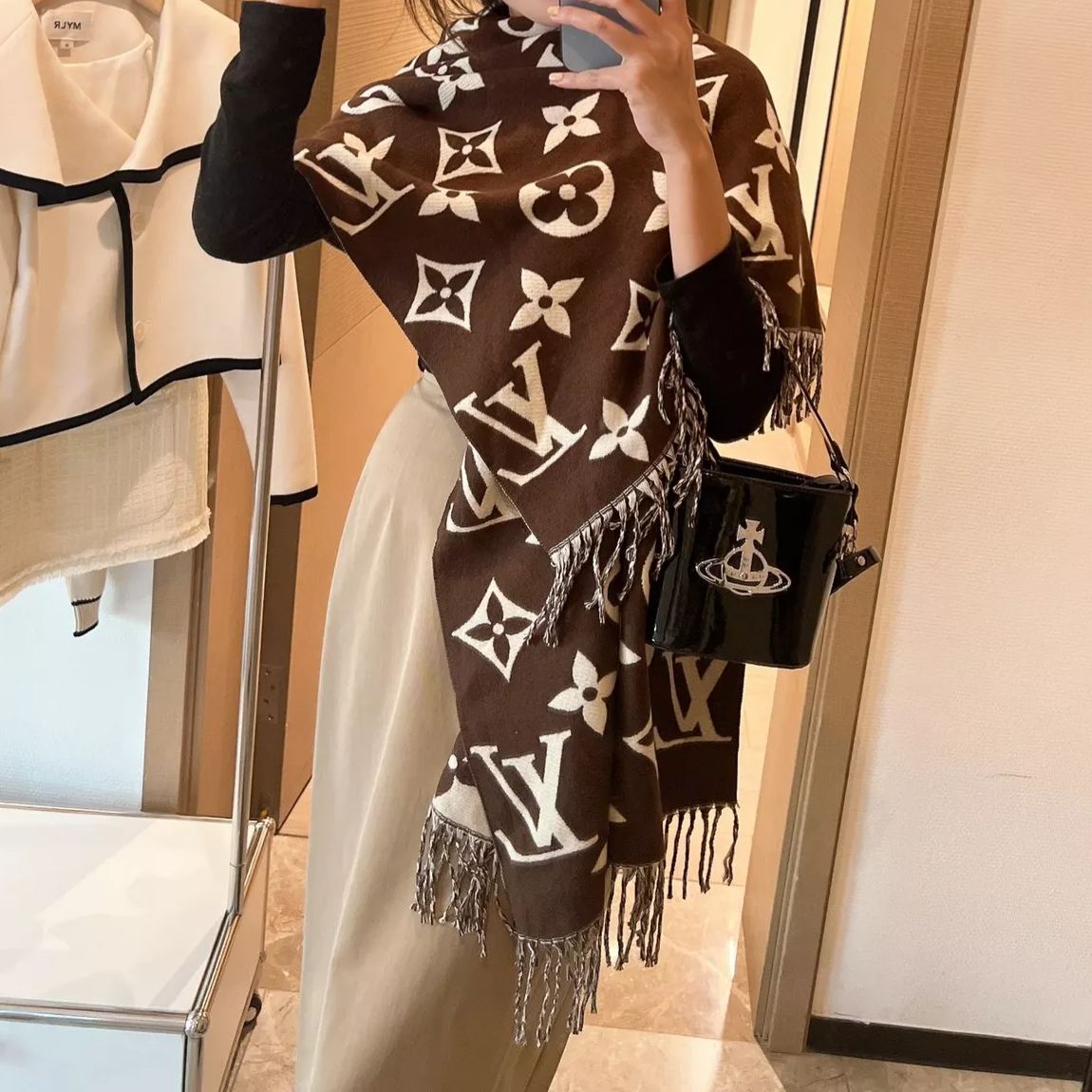 Simple Monogram Cashmere Fringed Scarf mysite