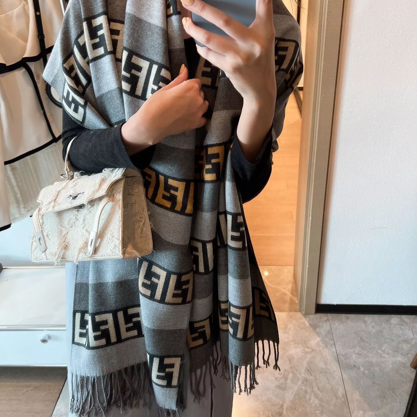 F-letter Cashmere Fringed Scarf Shawl mysite
