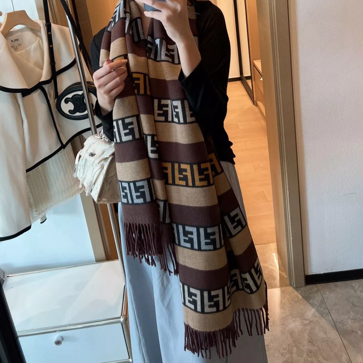 F-letter Cashmere Fringed Scarf Shawl mysite