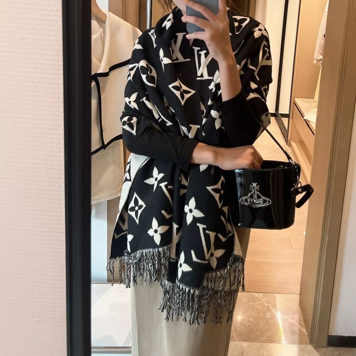Simple Monogram Cashmere Fringed Scarf mysite