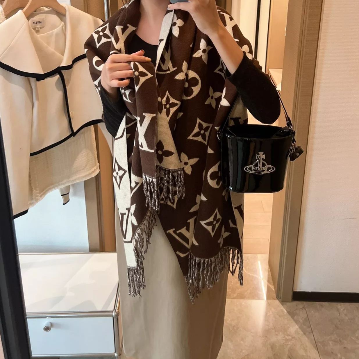 Simple Monogram Cashmere Fringed Scarf mysite