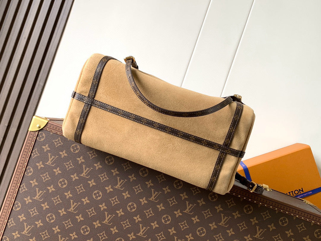 LV Express MM Bag 36cm Beige Suede Monogram Canvas GHW mysite