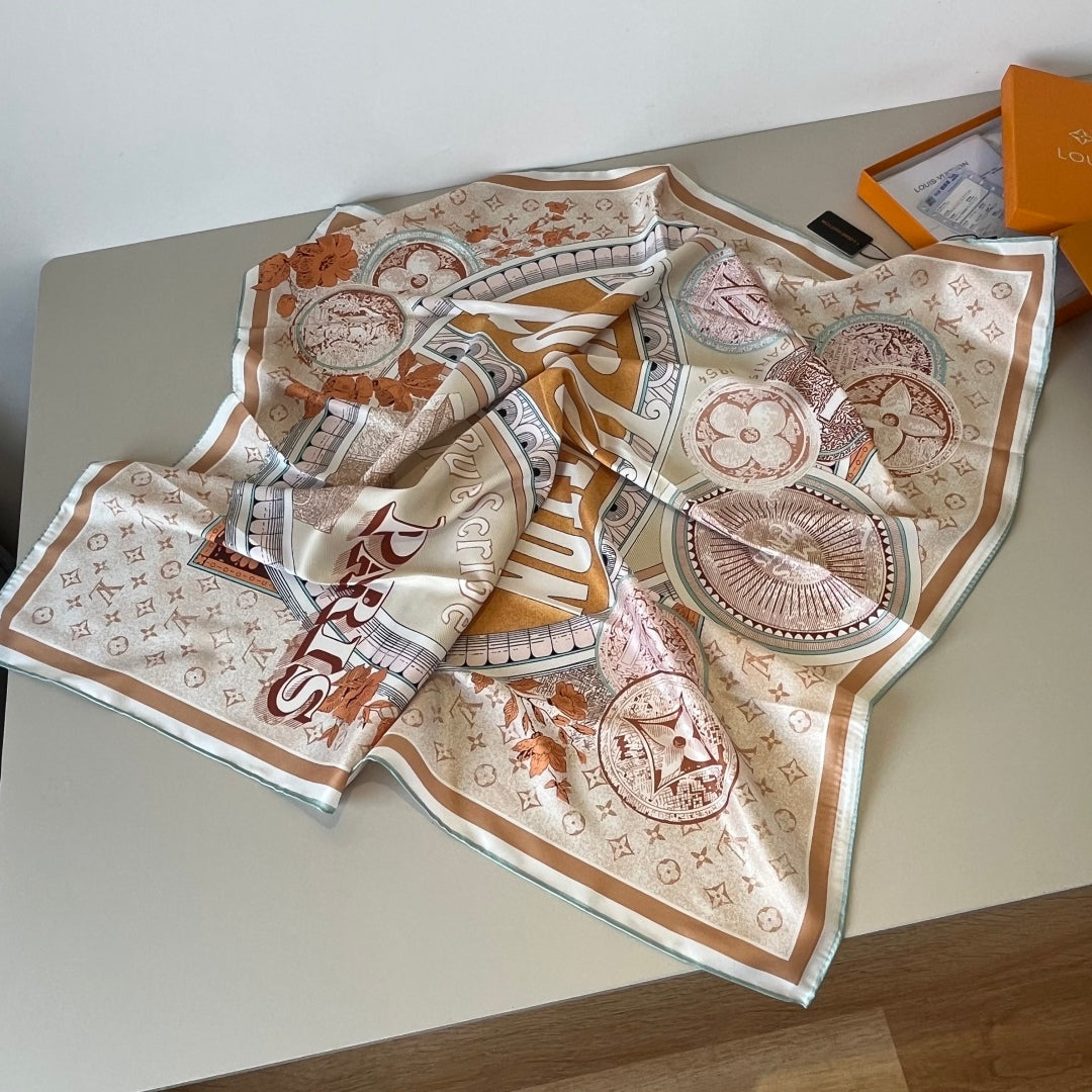 Orange printed mulberry silk square scarf mysite