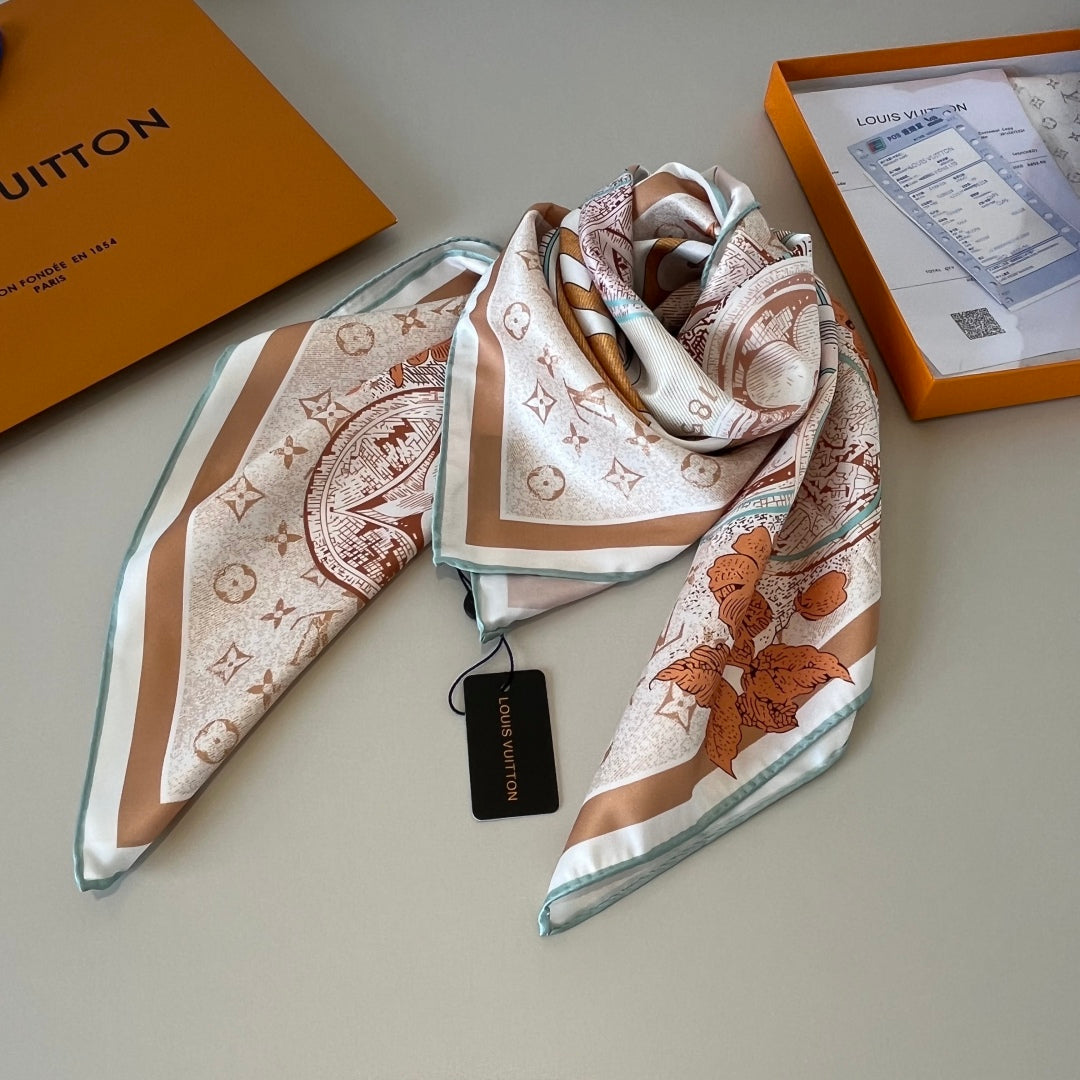 Orange printed mulberry silk square scarf mysite