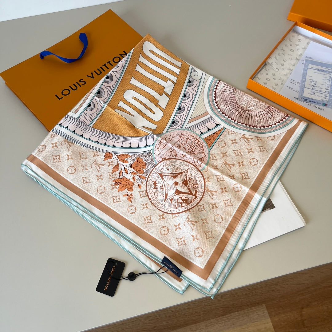 Orange printed mulberry silk square scarf mysite