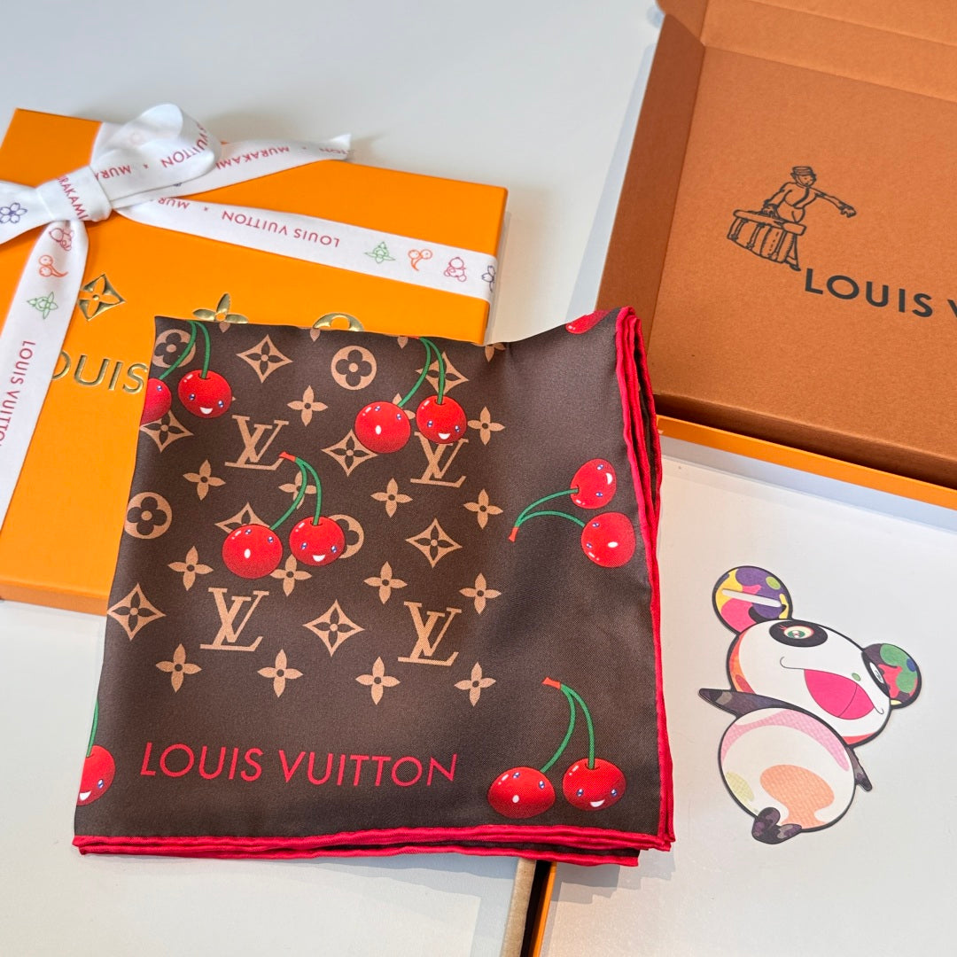 Cherry pattern square silk scarf mysite