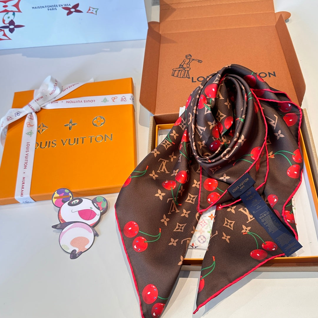 Cherry pattern square silk scarf mysite