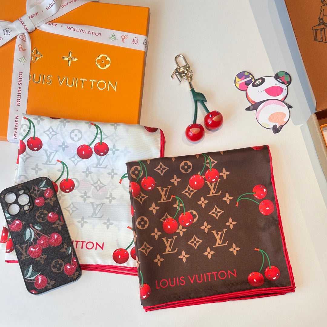 Cherry pattern square silk scarf mysite