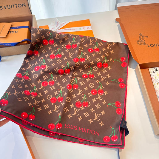Cherry pattern square silk scarf mysite