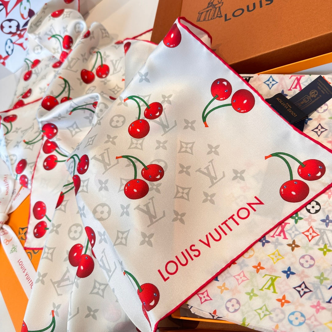 Cherry pattern square silk scarf mysite
