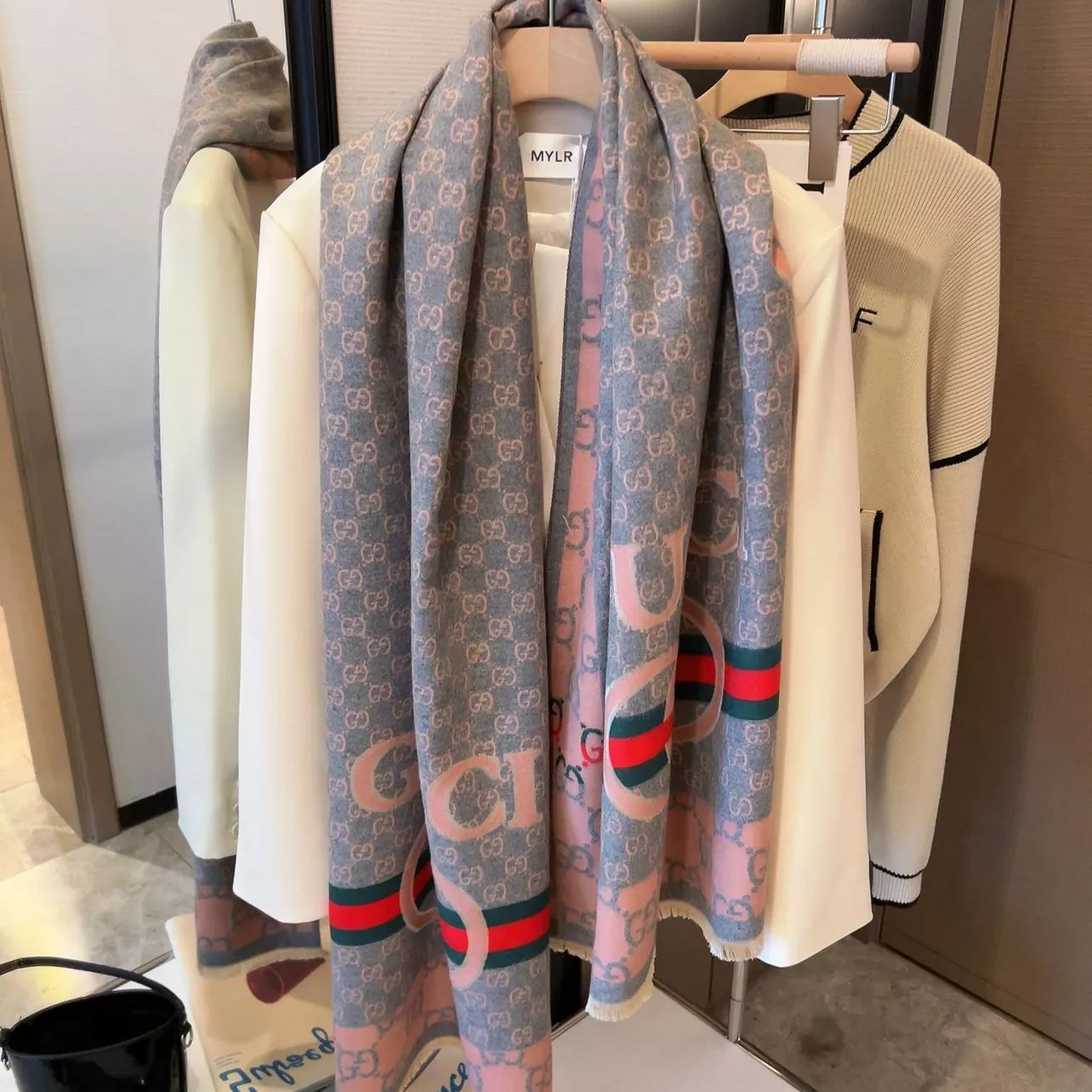Color Block Logo Jacquard Cashmere Scarf mysite