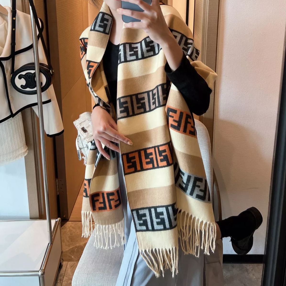 F-letter Cashmere Fringed Scarf Shawl mysite