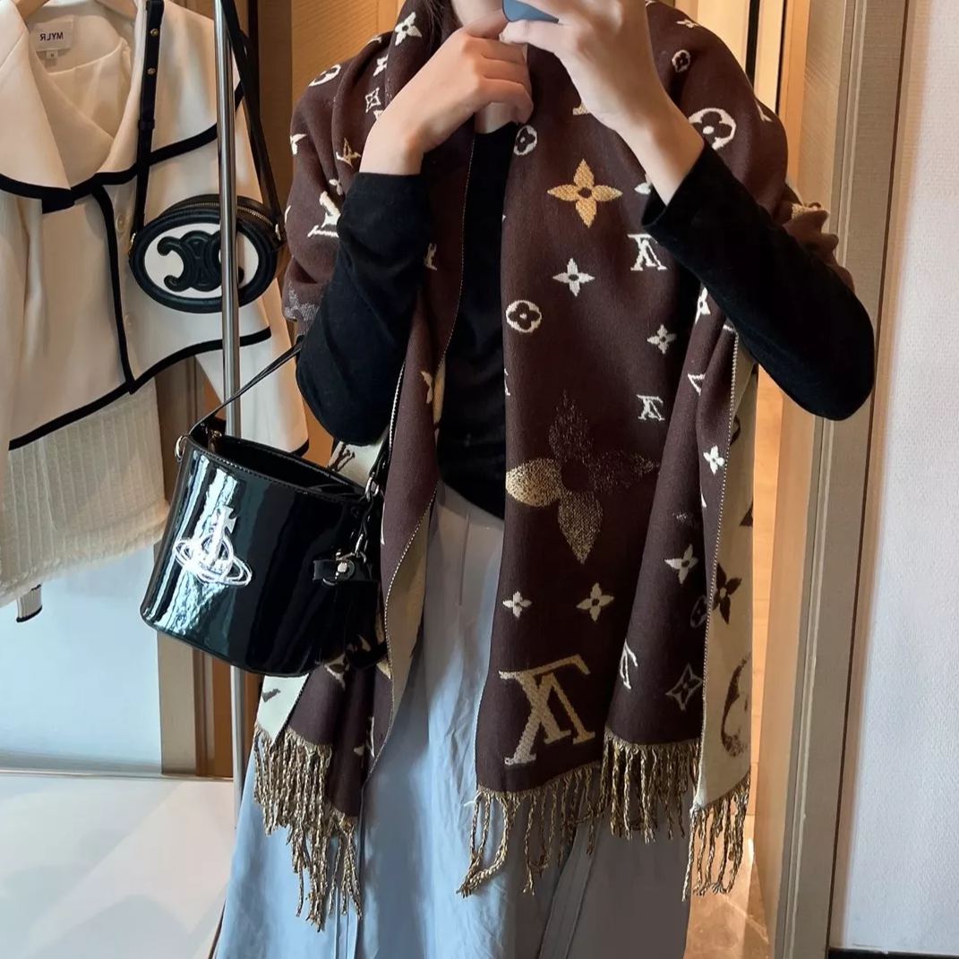 Trendy monogram jacquard fringed scarf mysite