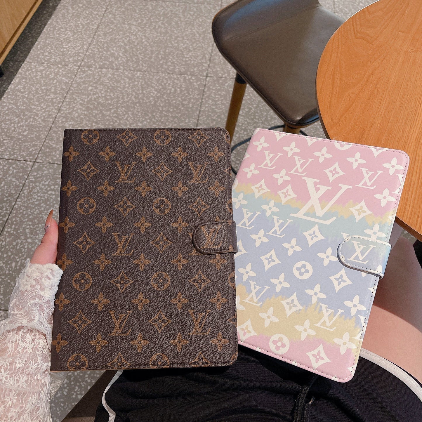 Luxury Canvas Monogram Leather Fresh Summer Theme Pattern Apple iPad case Black mysite
