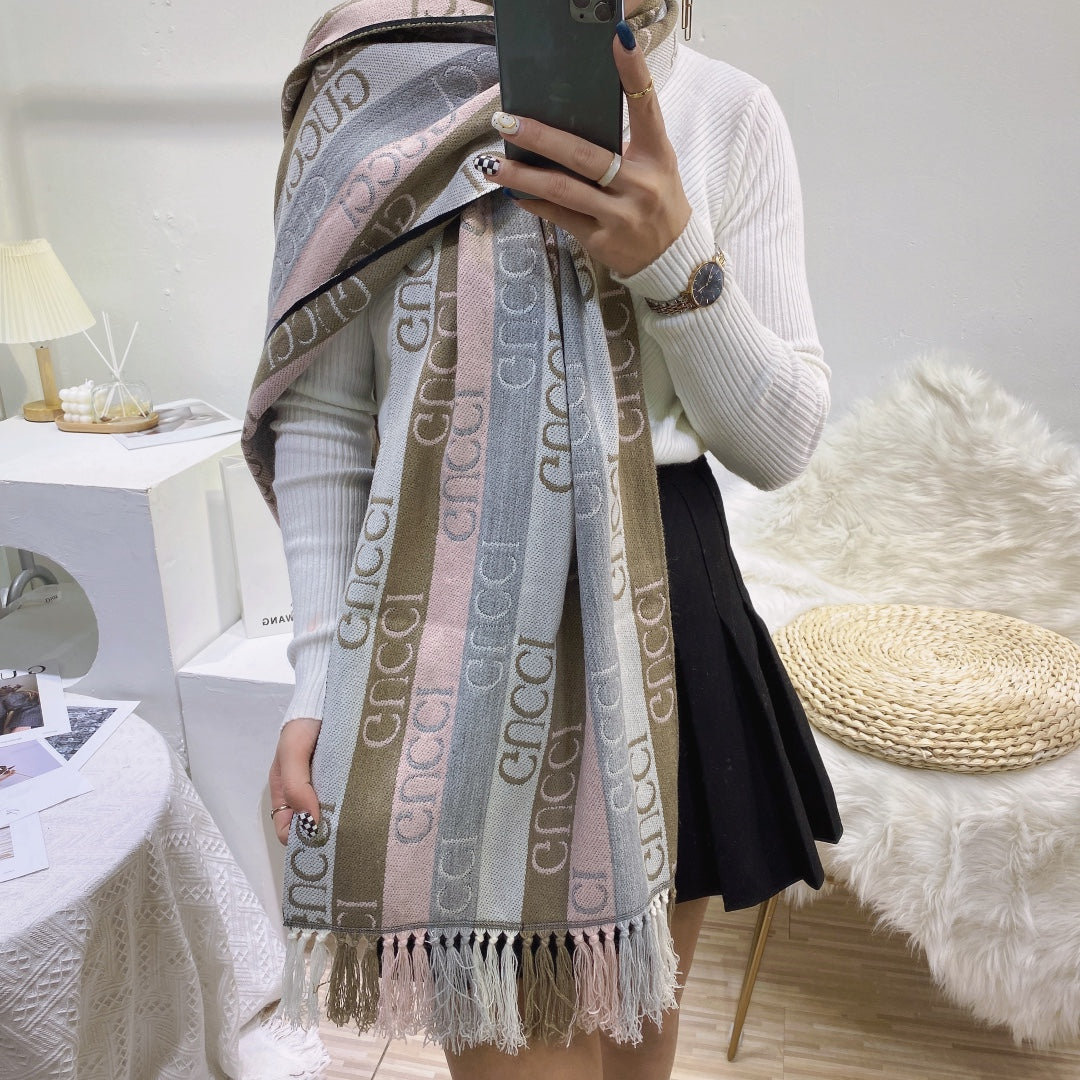 Double-sided Jacquard Fringed Scarf Shawl mysite