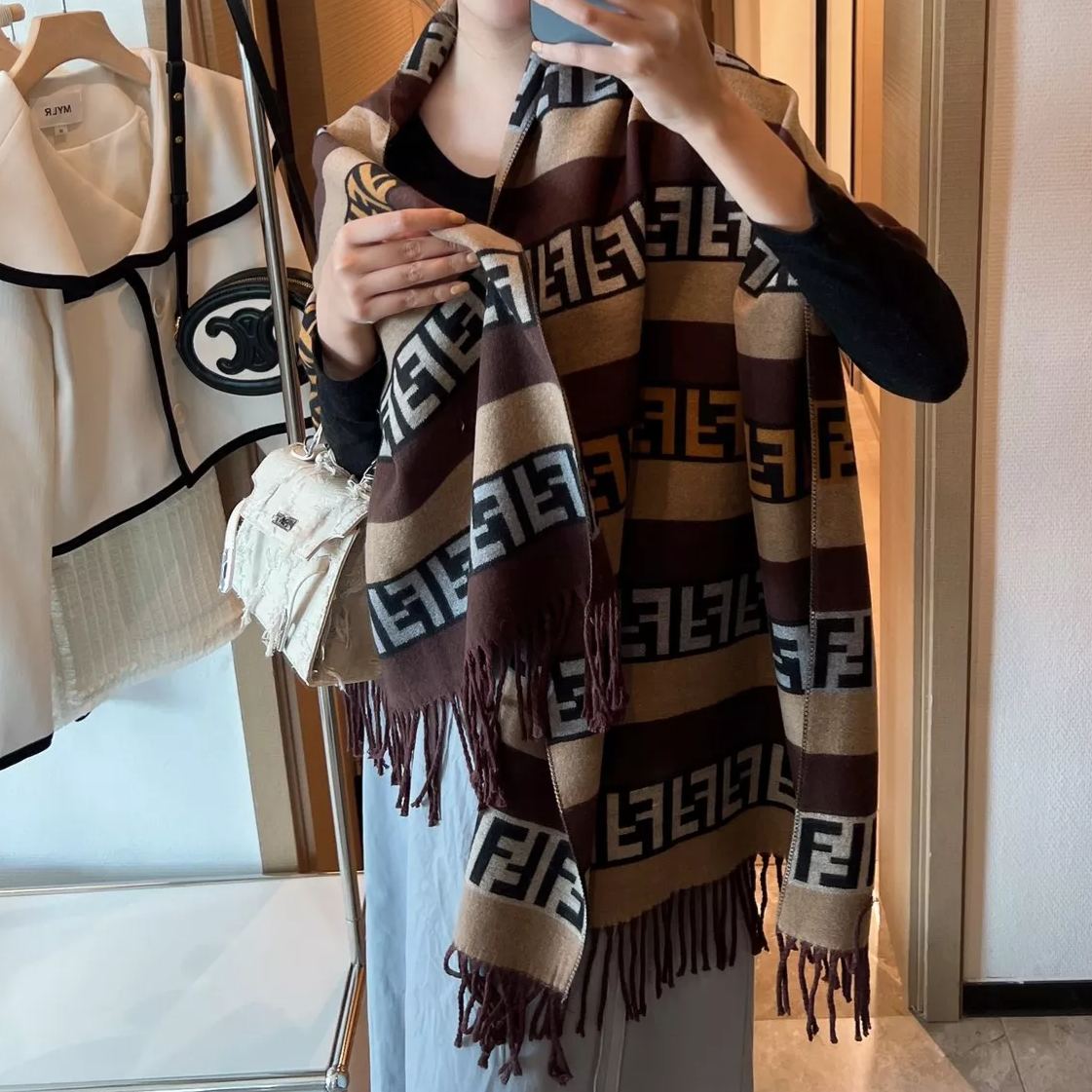 F-letter Cashmere Fringed Scarf Shawl mysite