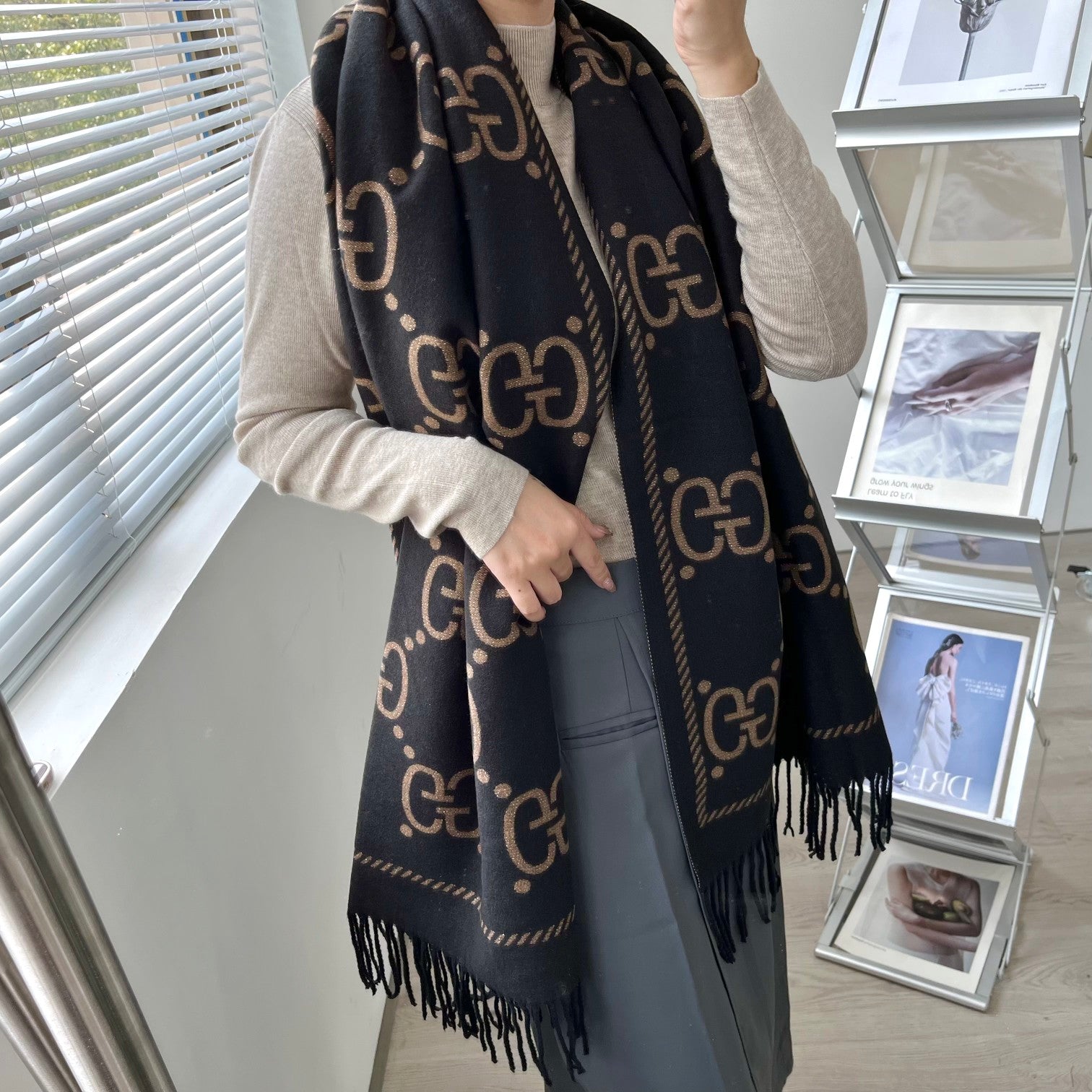 Classic Mink and Silver Fringe Scarf Shawl mysite