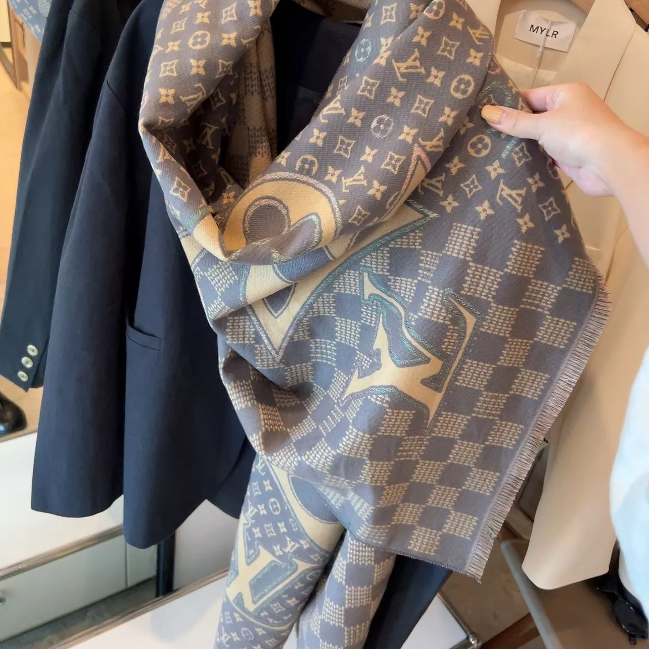 Plaid Panel Monogram Cashmere Scarf Shawl mysite