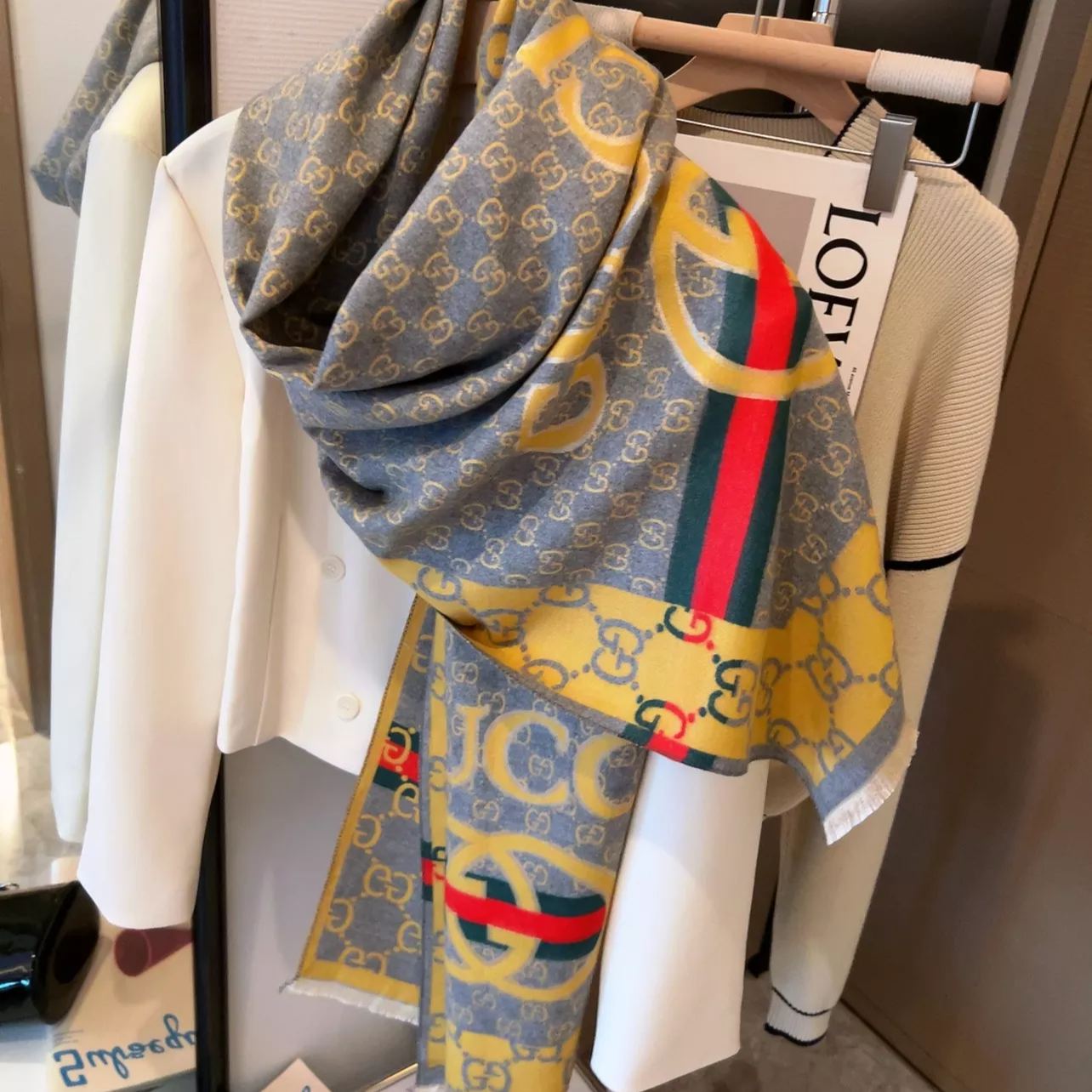Color Block Logo Jacquard Cashmere Scarf mysite