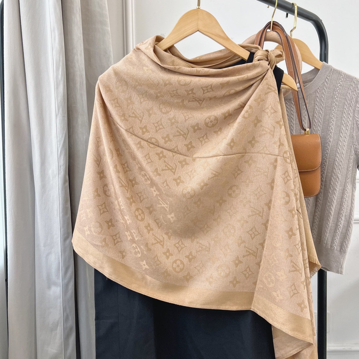 Silk Satin Fringe Monogram Scarf Shawl mysite