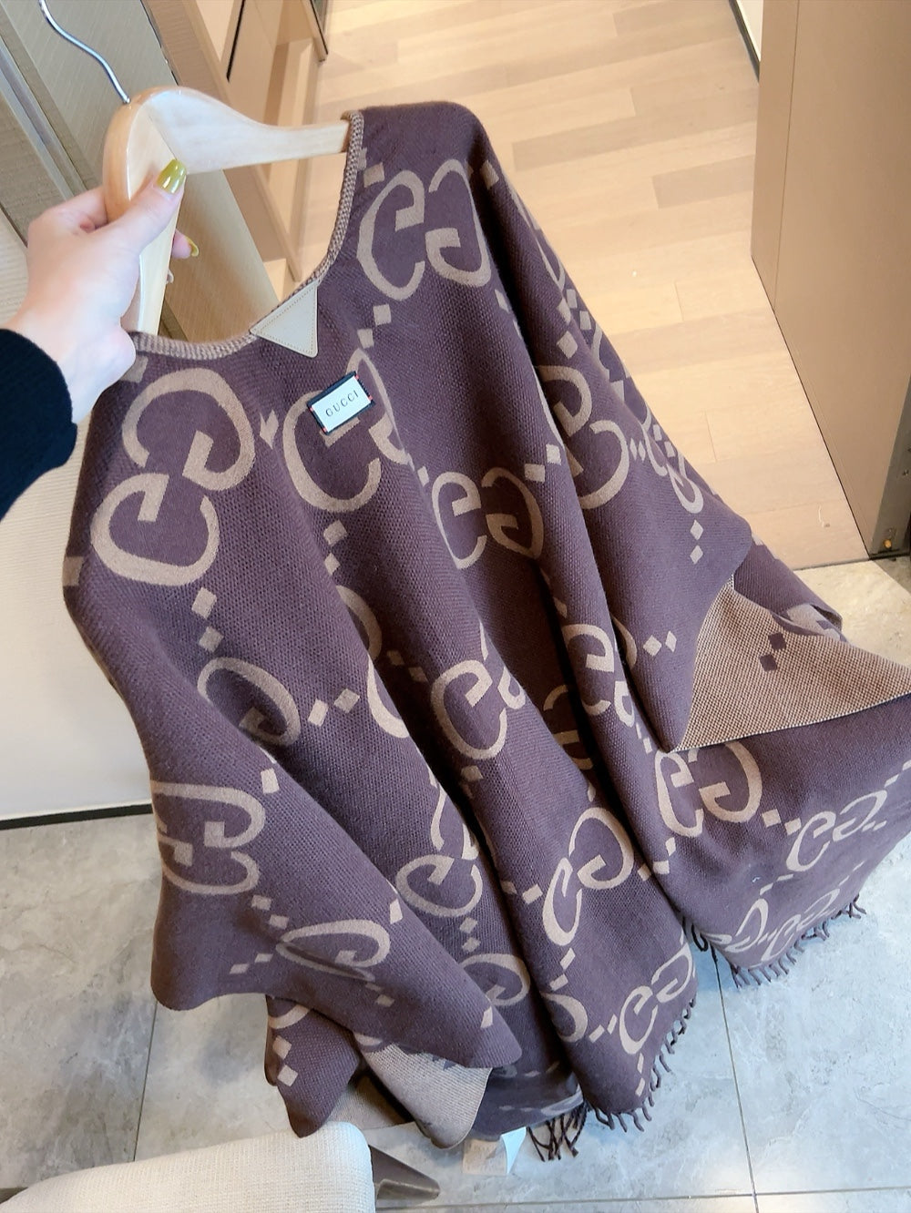 Brown Vintage Wool Jacquard Cape mysite