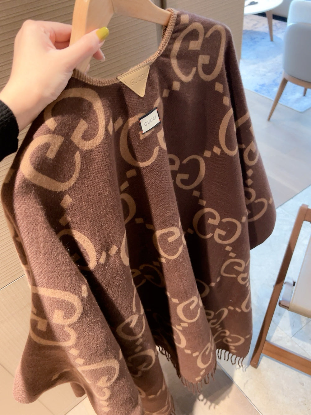 Brown Vintage Wool Jacquard Cape mysite