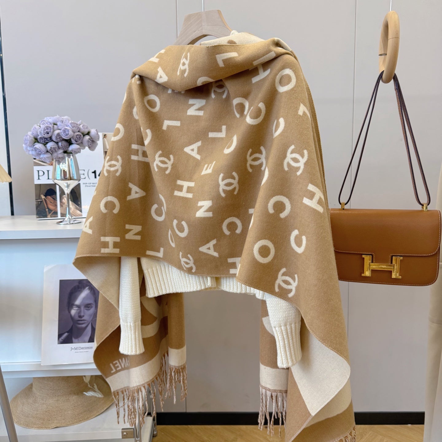 Double-sided jacquard tassel scarf mysite