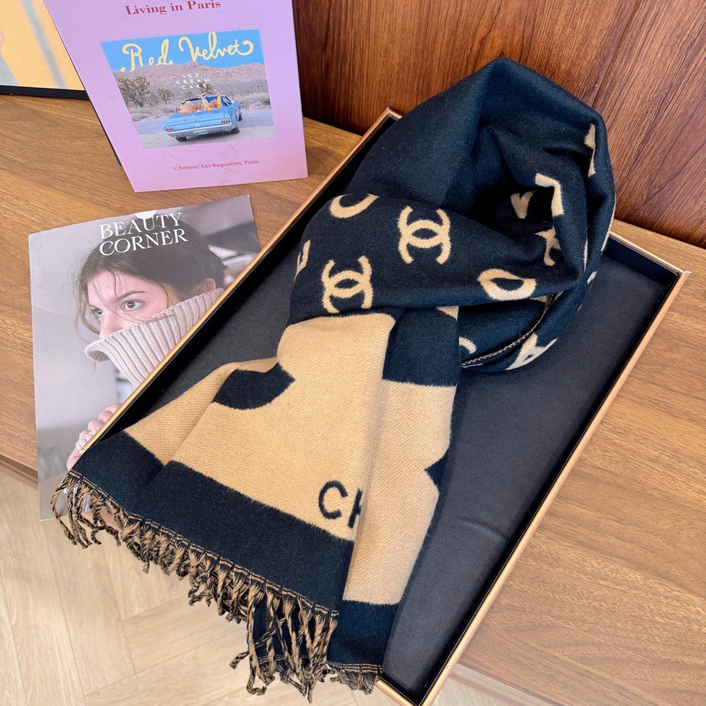 Double-sided jacquard tassel scarf mysite