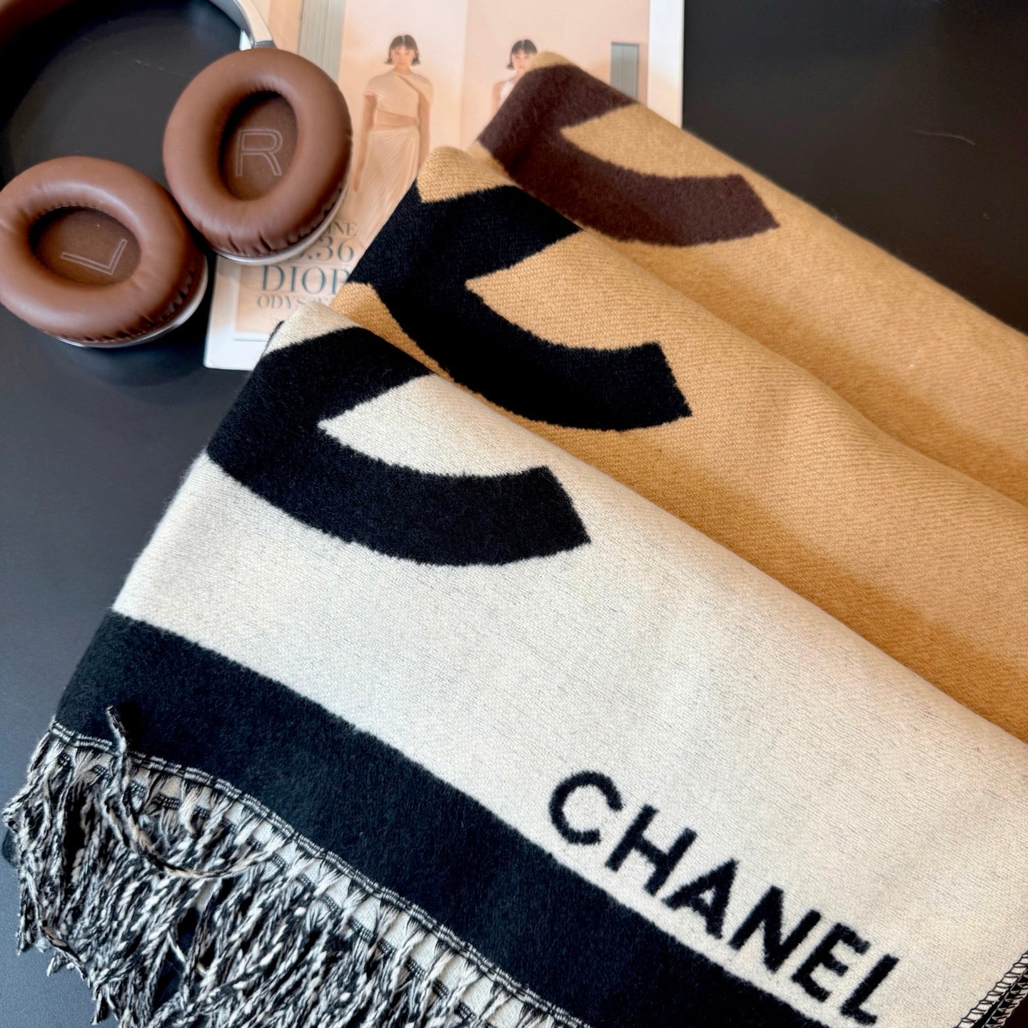 Double-sided jacquard tassel scarf mysite