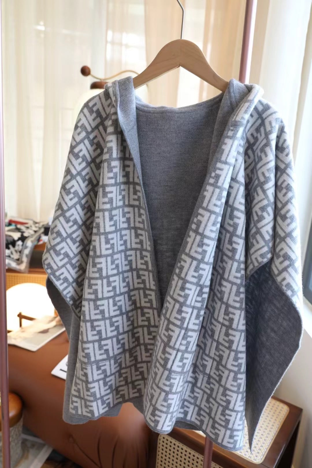 Gray Cashmere Hooded Poncho mysite