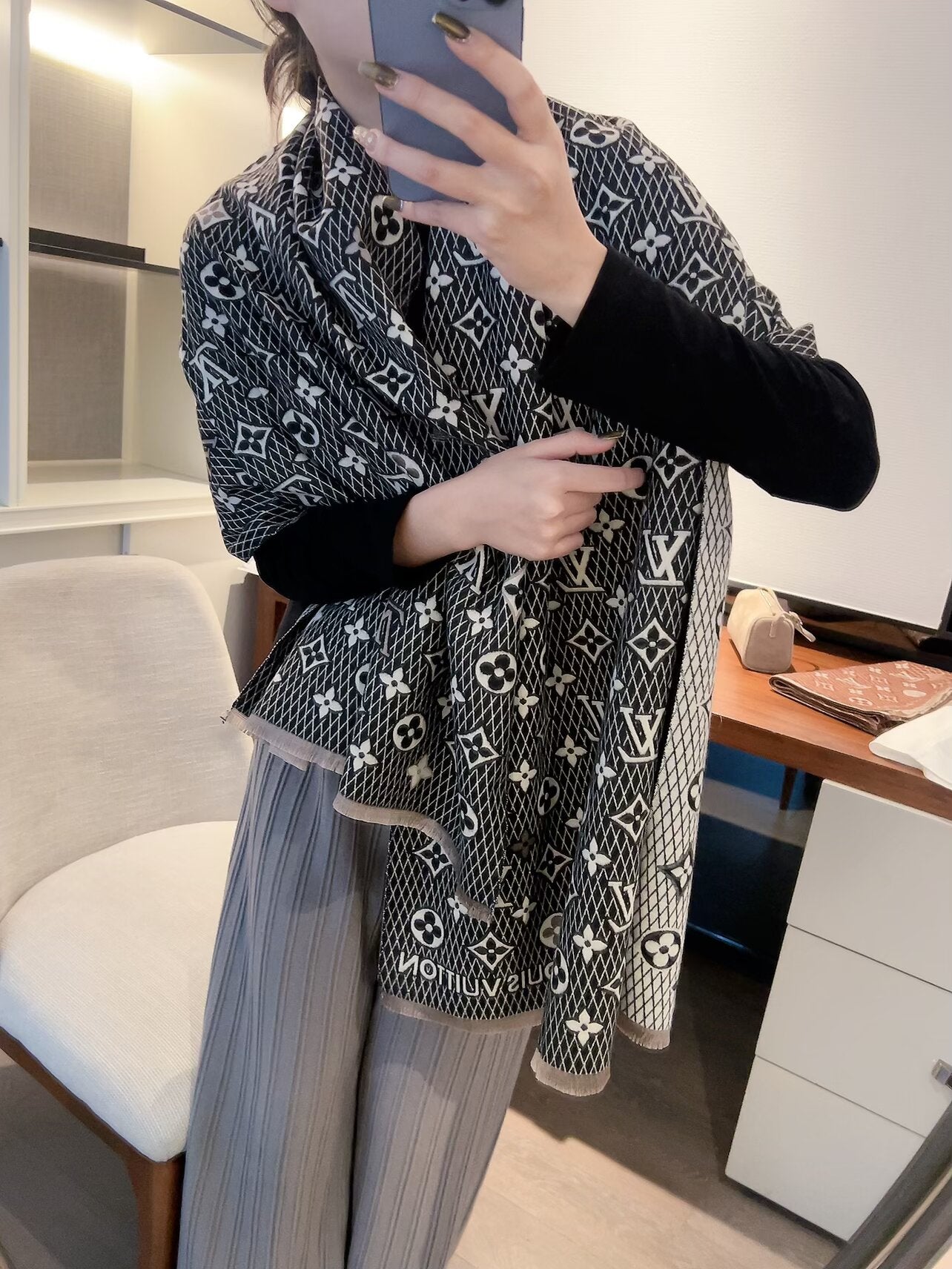 Double-sided jacquard plaid scarf mysite
