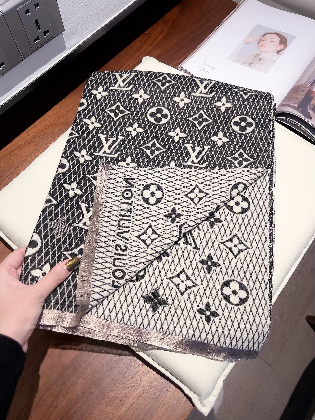 Double-sided jacquard plaid scarf mysite