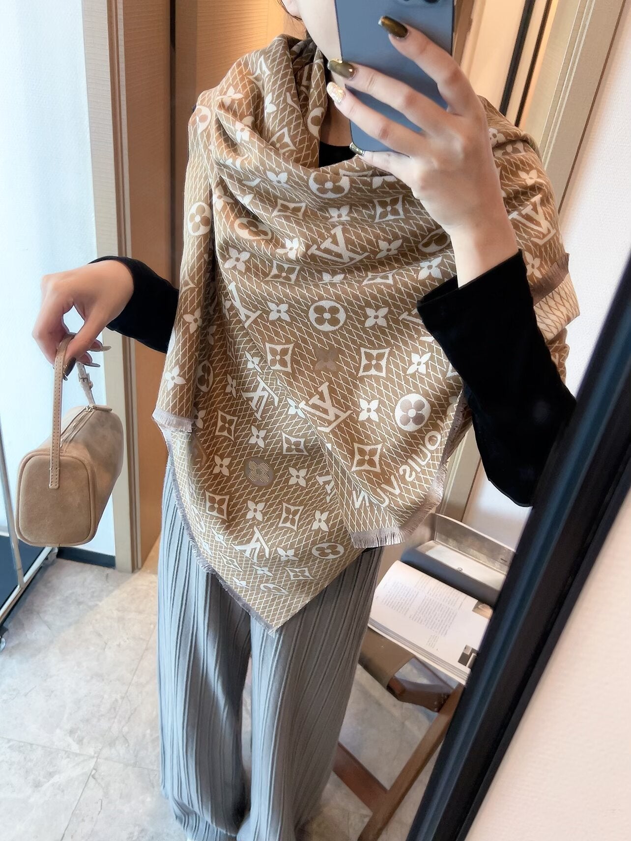 Double-sided jacquard plaid scarf mysite