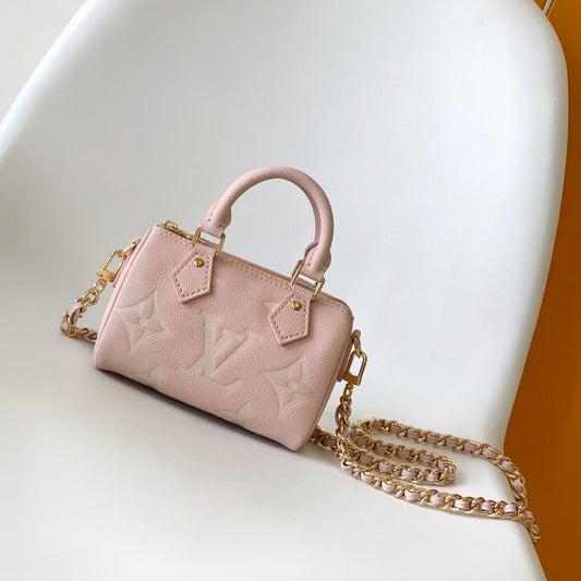 LV Nano Speedy Bag 16 cm Pink White Embossed cowhide GHW mysite