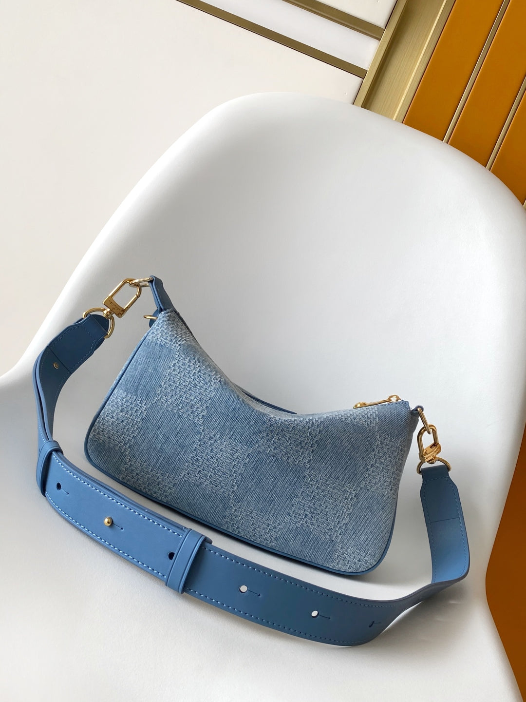 LV Pochette Accessories XL Denim Blue Cotton 3D Effect Damier Denim Pattern GHW mysite