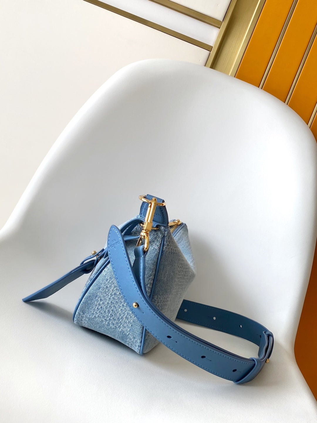 LV Pochette Accessories XL Denim Blue Cotton 3D Effect Damier Denim Pattern GHW mysite