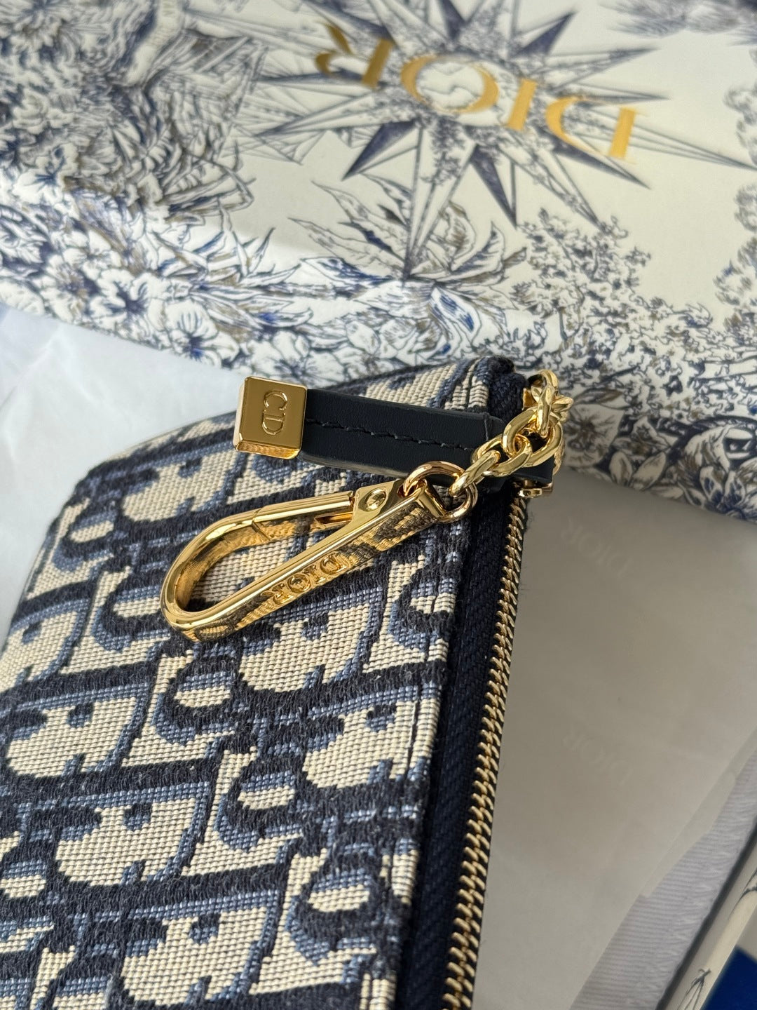 CD 30 Montaigne Coin Purse Key Bag Blue Jacquard GHW