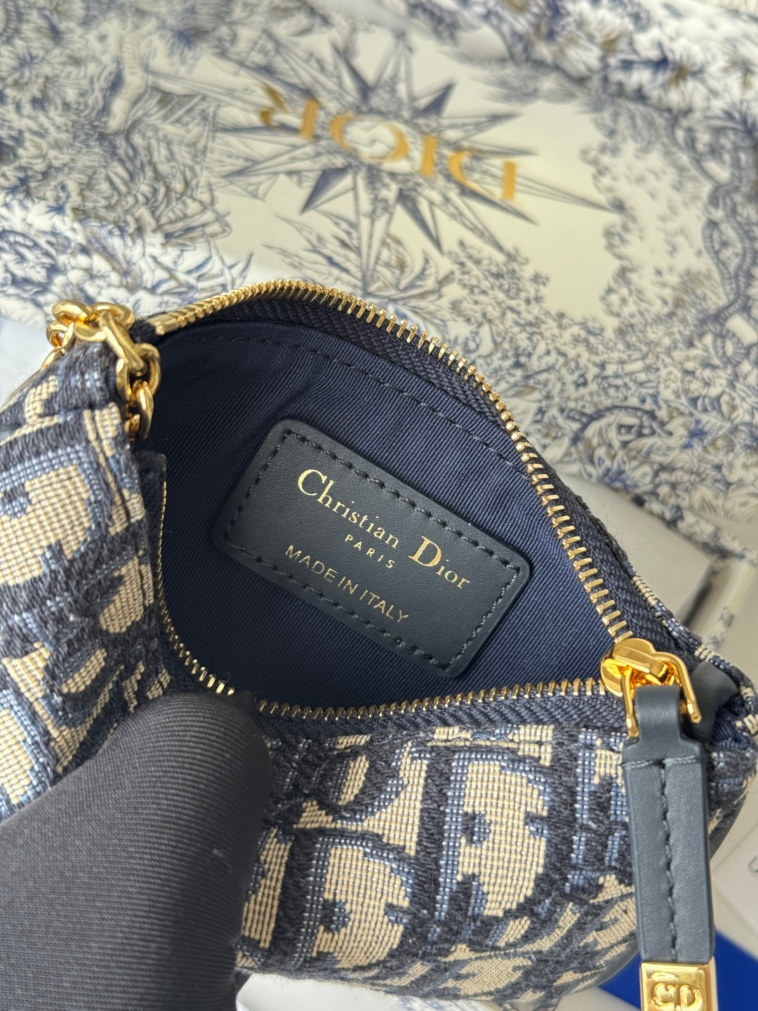 CD 30 Montaigne Coin Purse Key Bag Blue Jacquard GHW