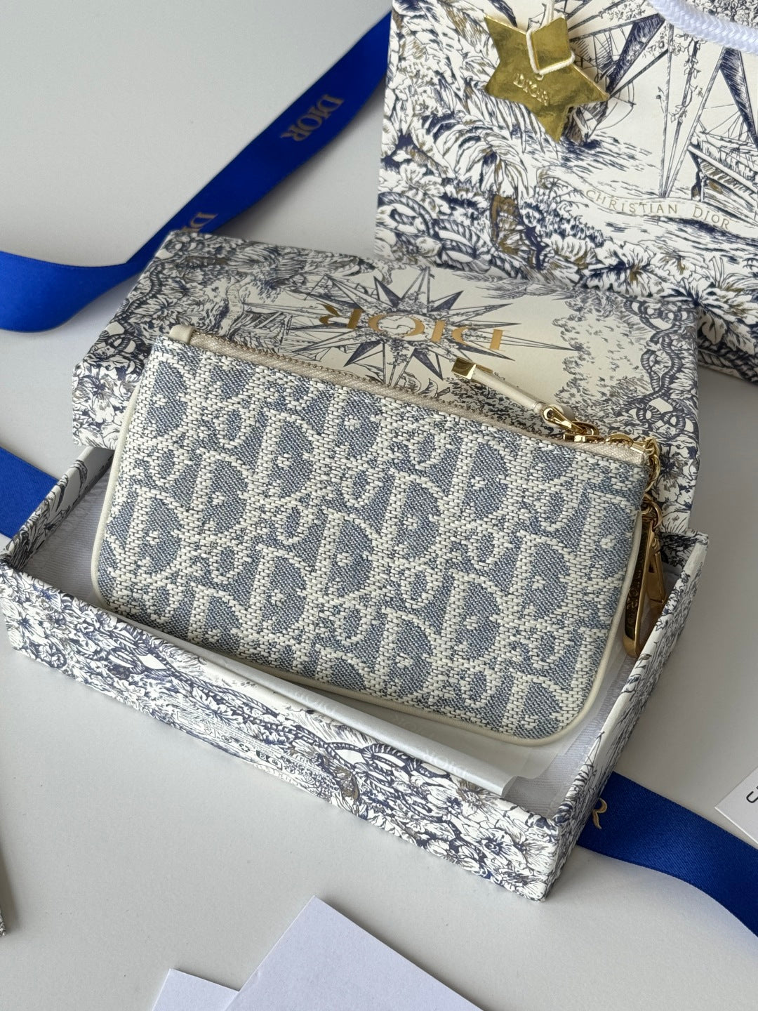 CD 30 Montaigne Coin Purse Key Bag Grey White Jacquard GHW mysite