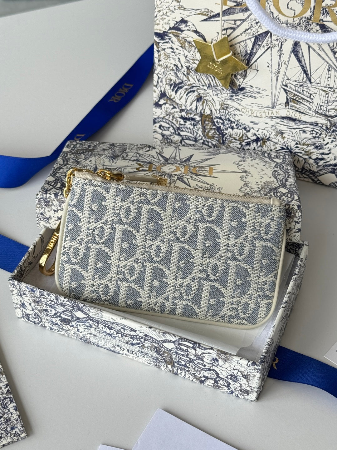 CD 30 Montaigne Coin Purse Key Bag Grey White Jacquard GHW mysite