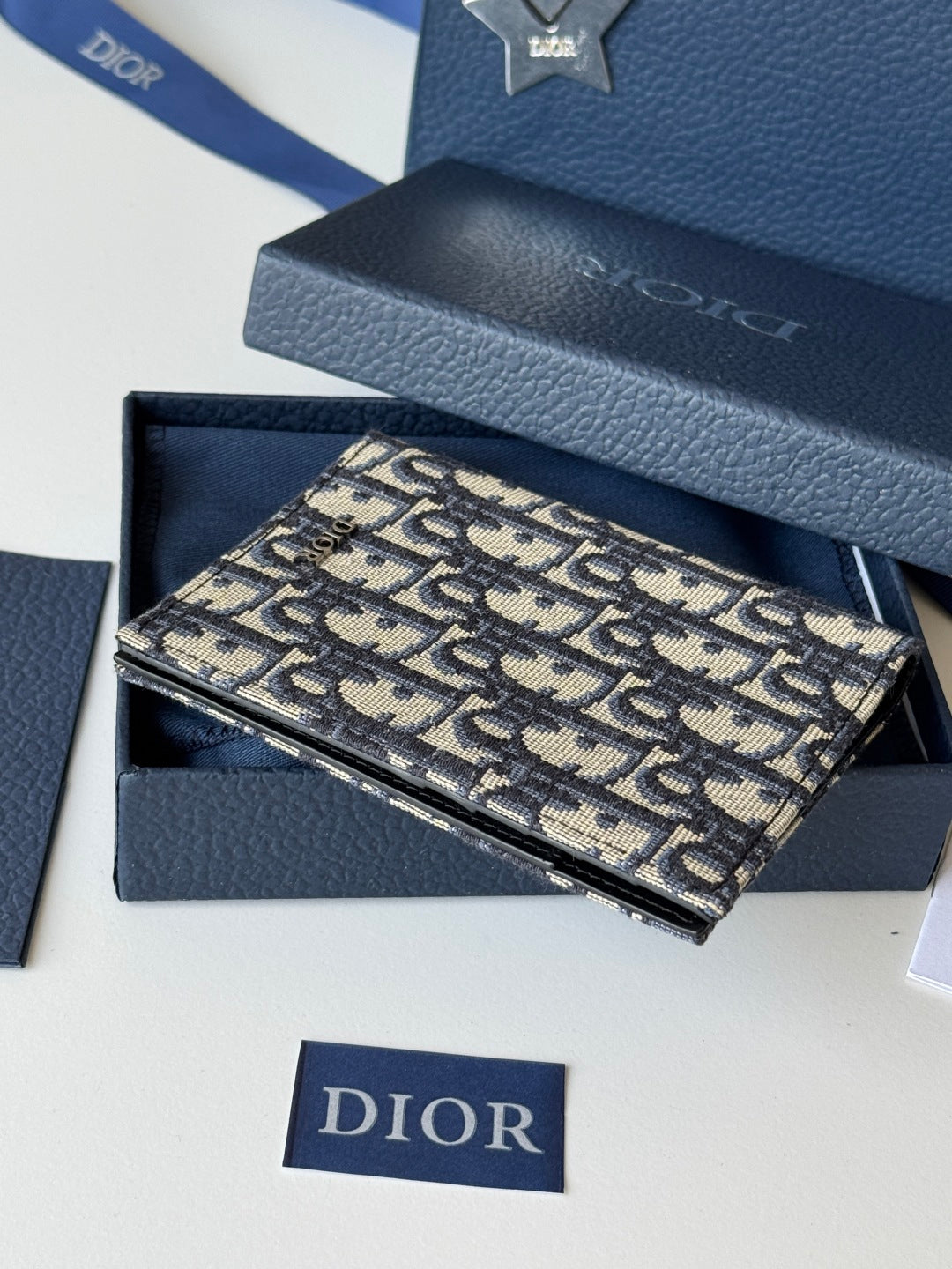 CD Oblique Passport Holder Black Beige Jacquard Cowhide mysite