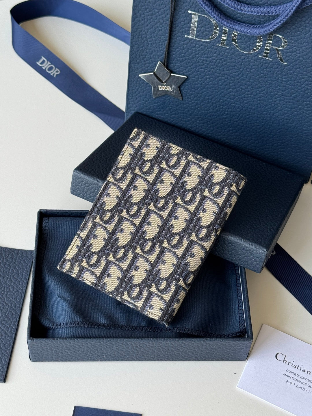 CD Oblique Passport Holder Black Beige Jacquard Cowhide mysite