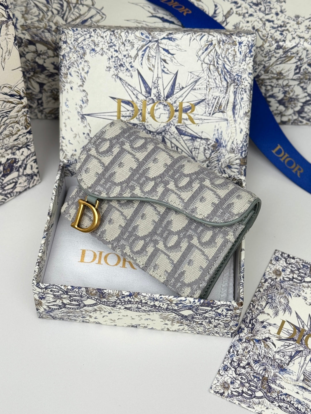 CD Saddle Lotus Wallet 10.5cm Grayish Jacquard GHW mysite