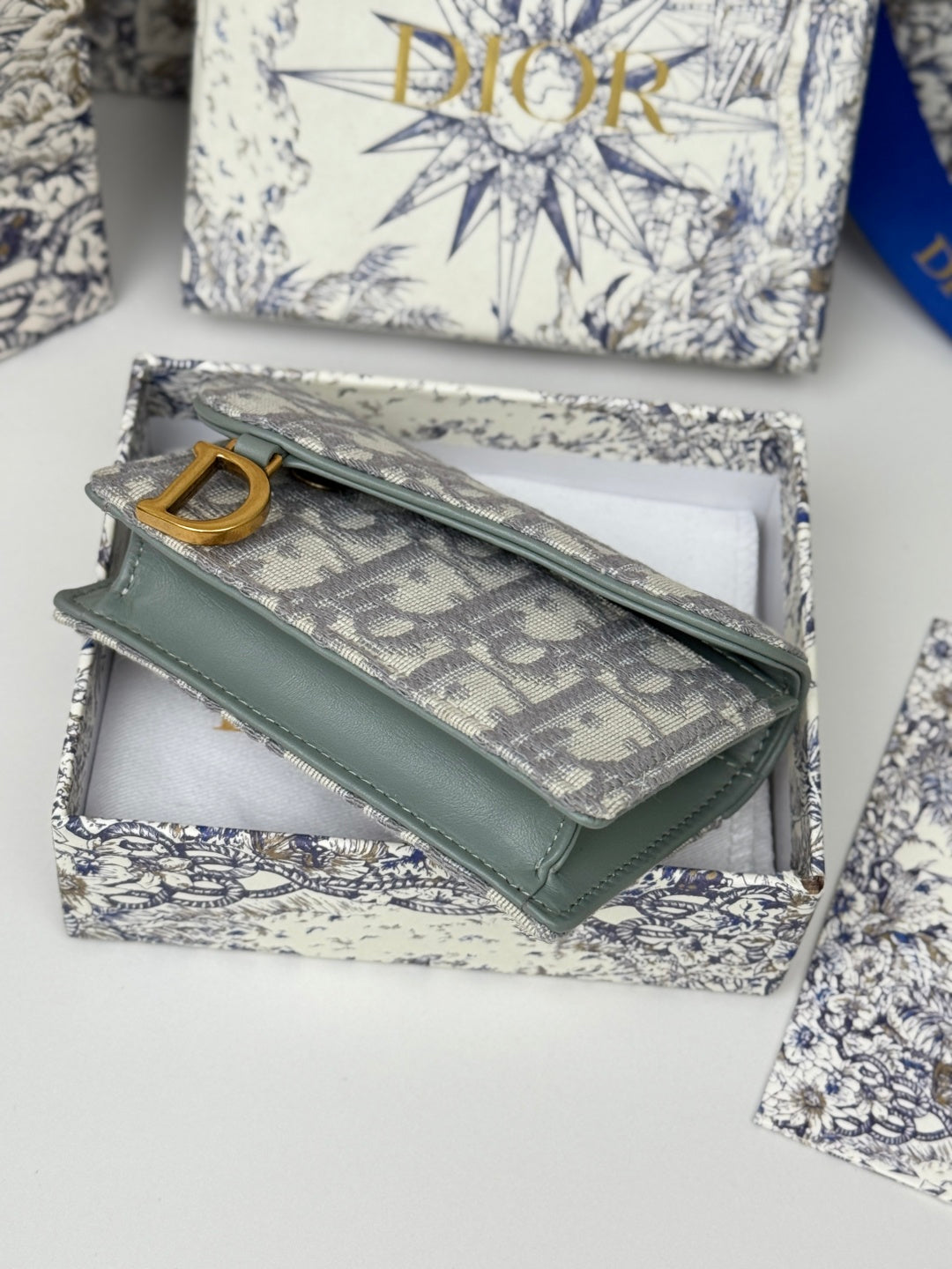 CD Saddle Lotus Wallet 10.5cm Grayish Jacquard GHW mysite