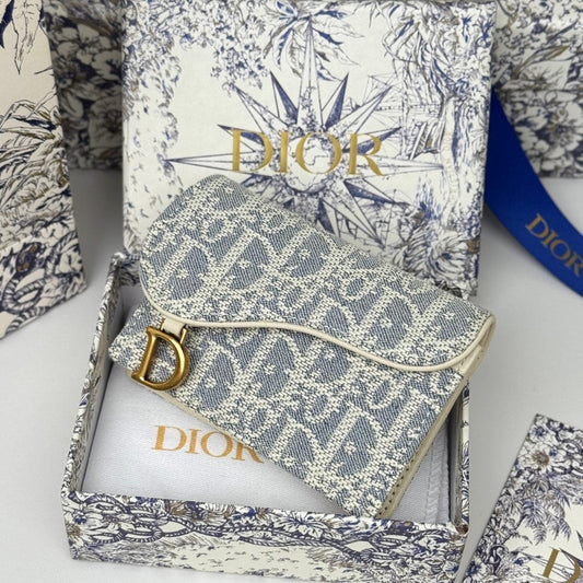 CD Saddle Lotus Wallet 10.5cm White Grey Jacquard GHW mysite