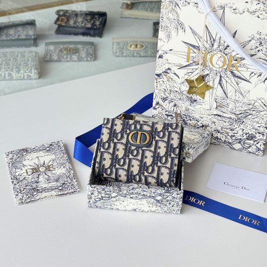 CD 30 Montaigne Dahlia Wallet 12cm Blue Fabric & Calfskin Jacquard mysite